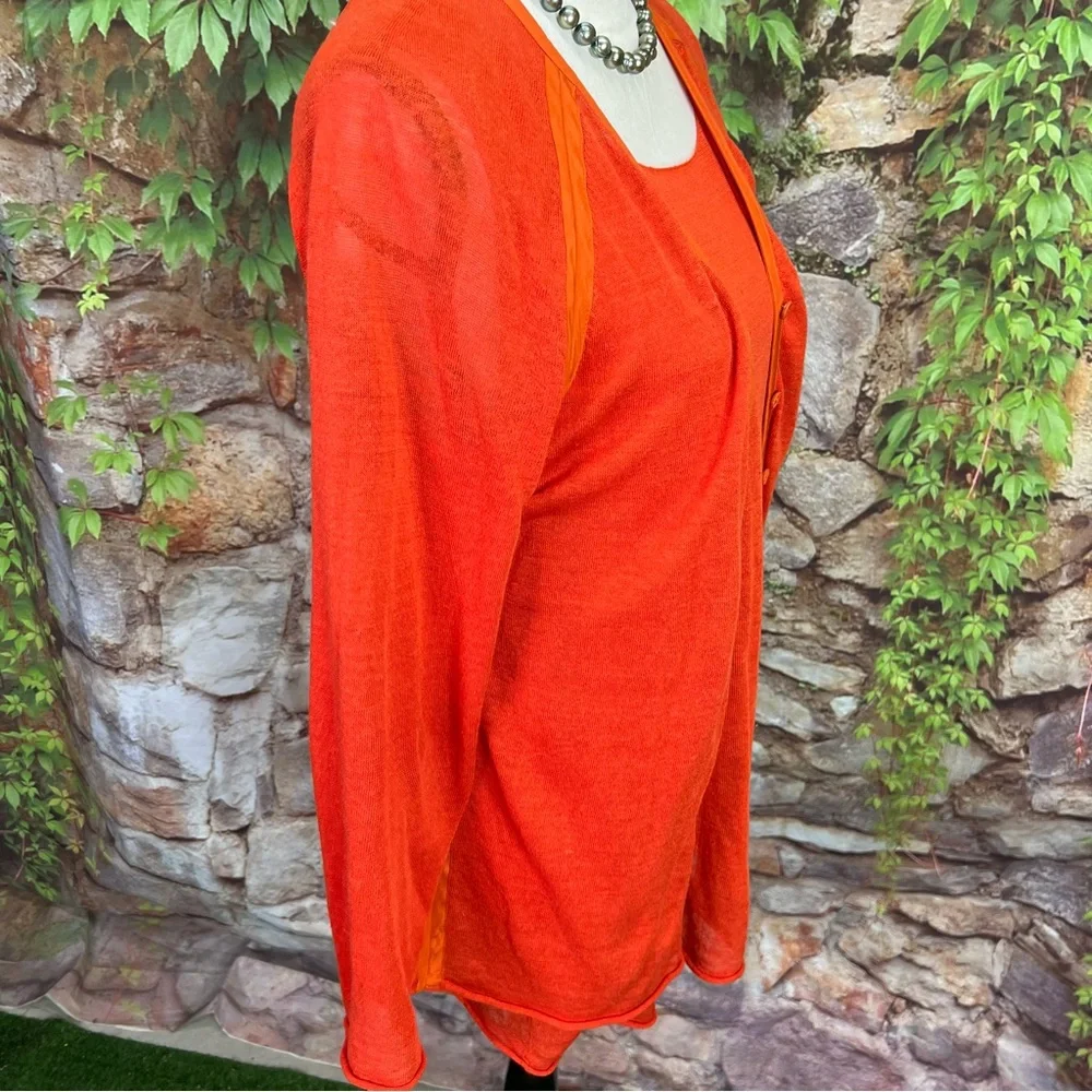 LAFAYETTE 148 NEW YORK Vibrant Linen Blend Orange Knit Set, M